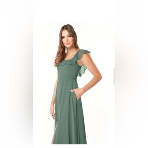 Azazie Green Maxi Dress with Ruffle Sleeves
